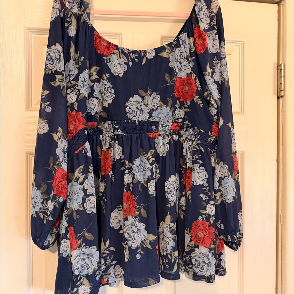 Torrid Navy Floral blouse with Red Accents 3x - Picture 2 of 5